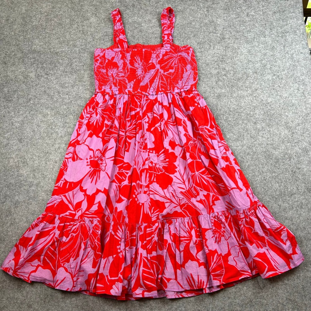 NWT Gap Kids Girls XXL 14-16 Red Pink Floral Smocked Tiered Midi Dress New